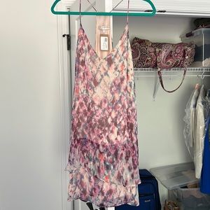 Lavender Brown multi-colored flowy mini dress